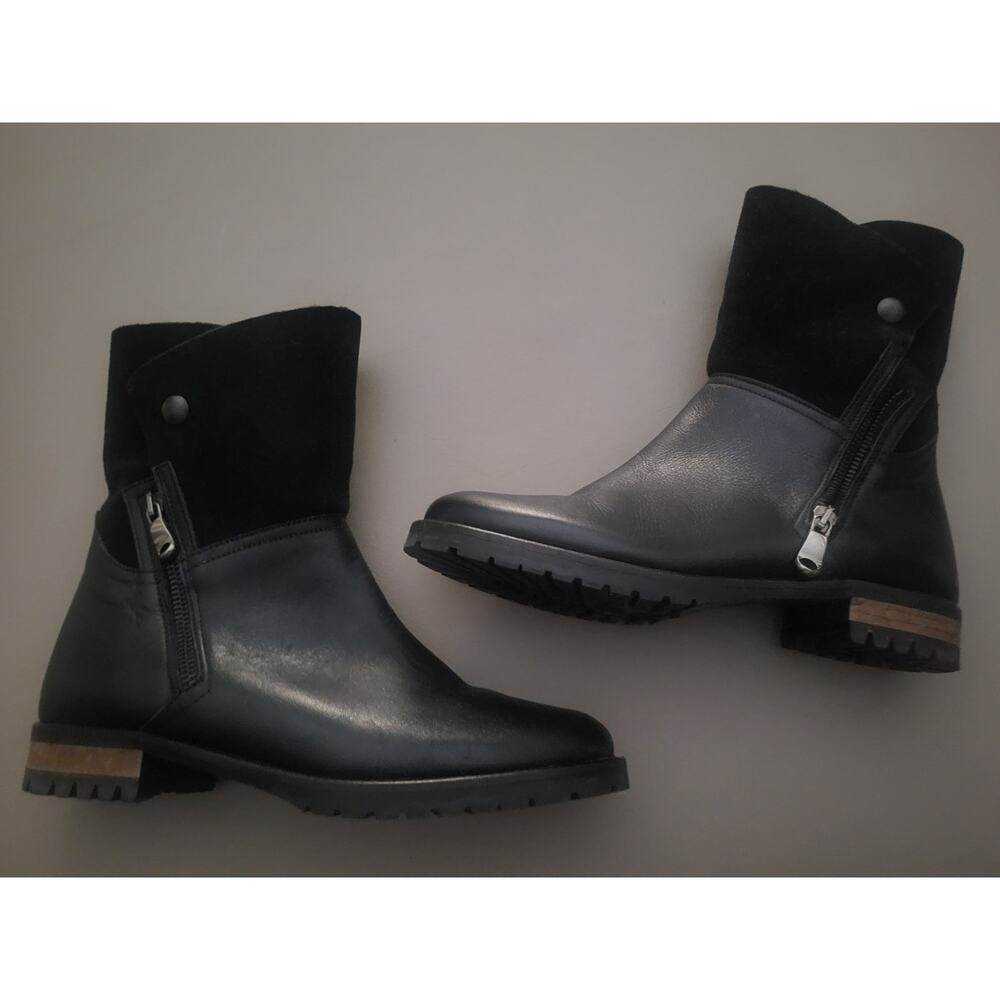 Fabianelli Made In Italy, Black Leather, and Suede Ankle Boot, Womens Sz 7.5